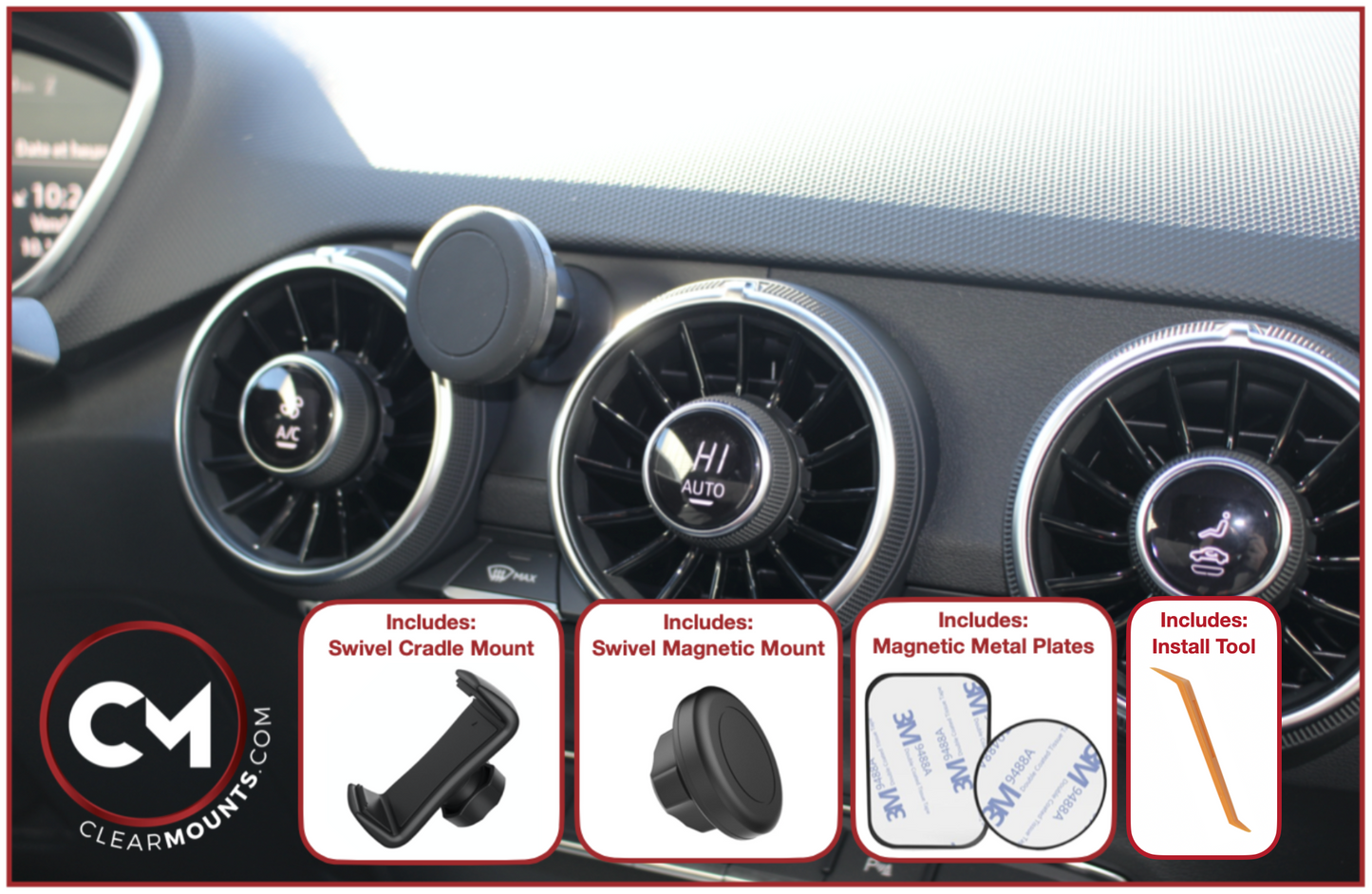 Clearmounts Bracket + Swivel Magnetic & Cradle Holder