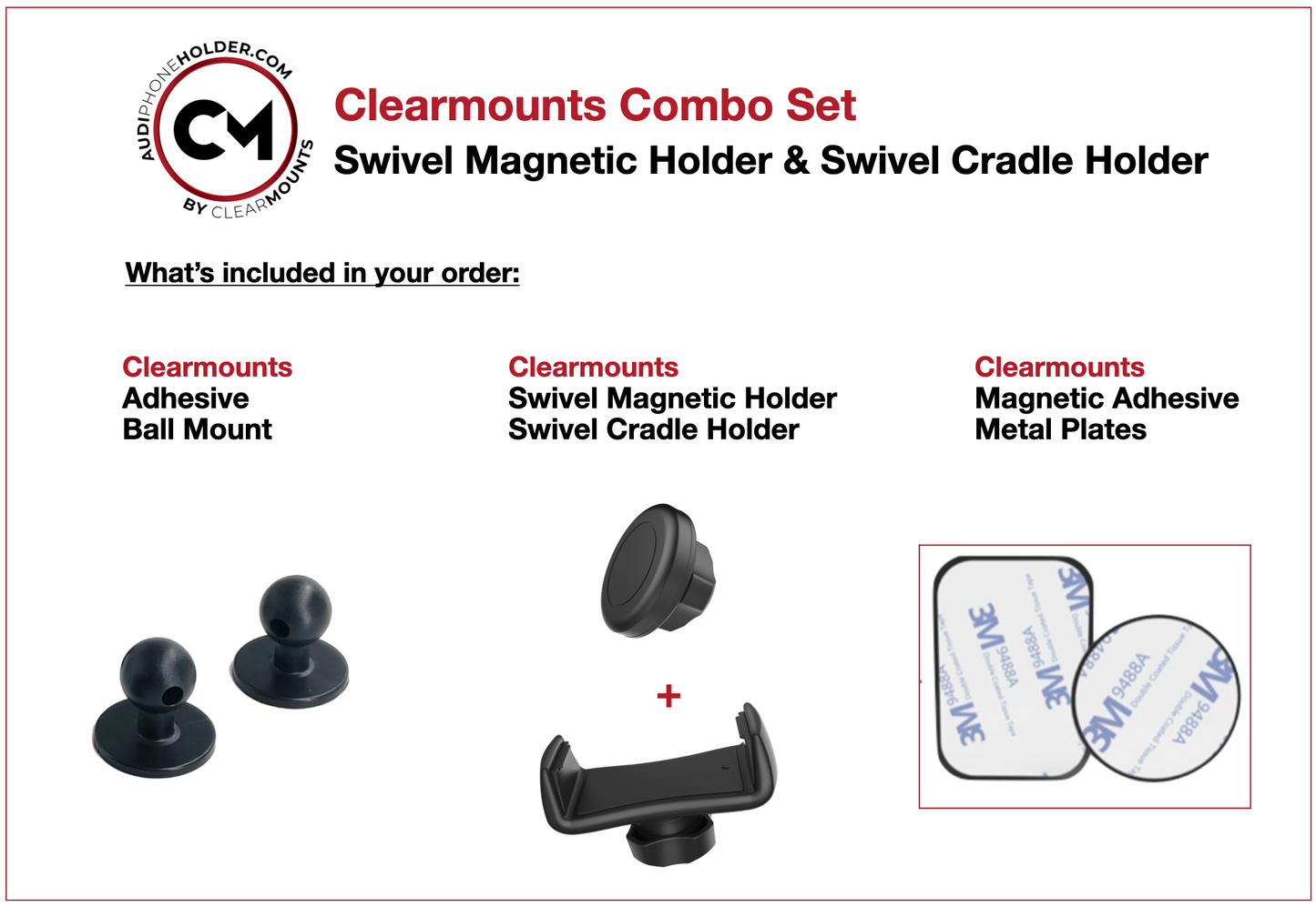 Support adhésif Clearmounts + support magnétique pivotant et support de berceau