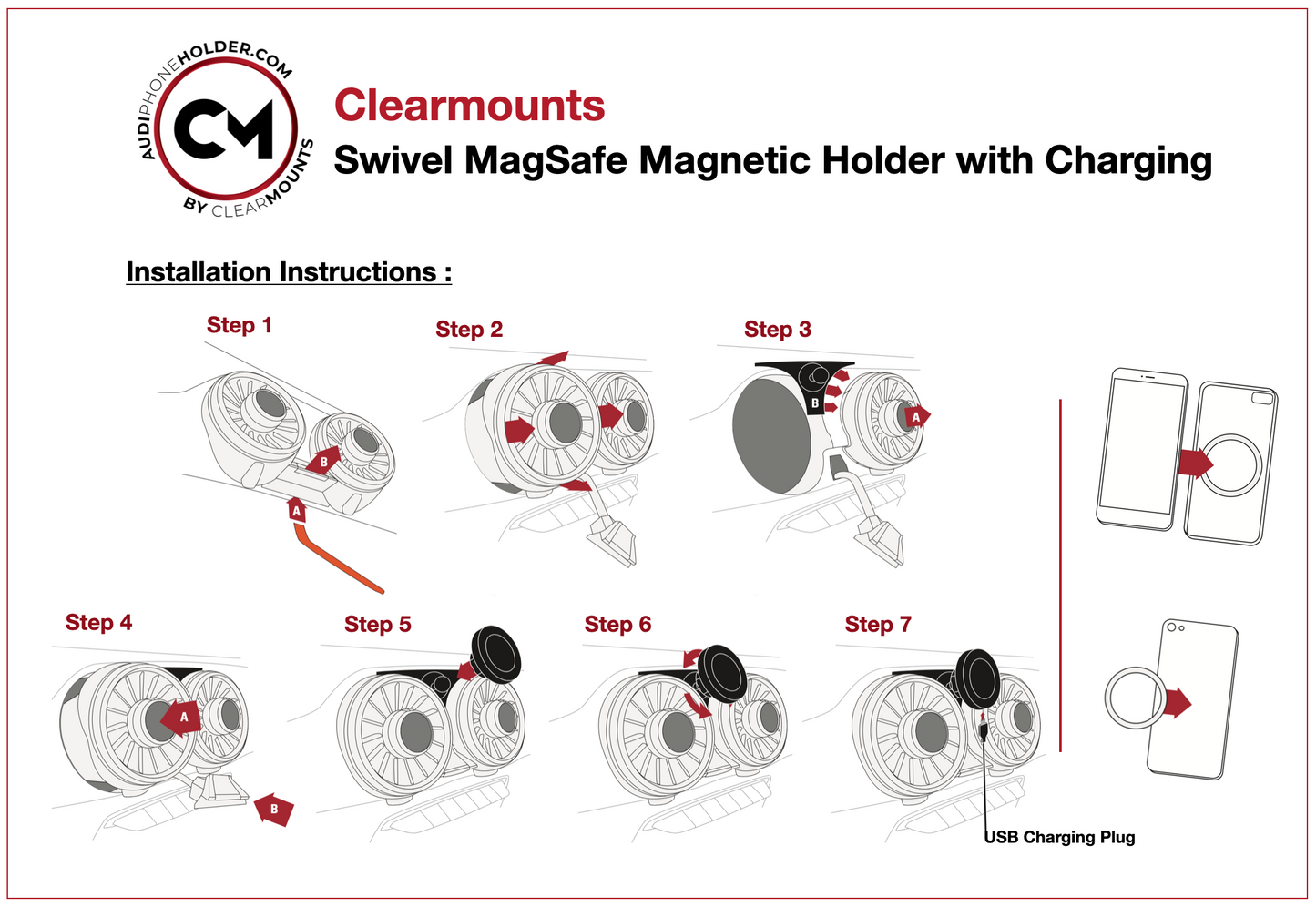 Support Clearmounts + support de chargement sans fil pivotant MagSafe