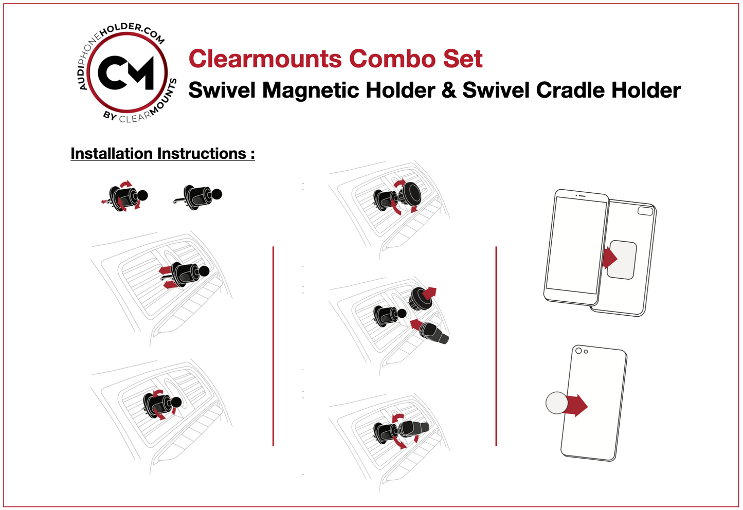 Support de ventilation universel Clearmounts + support magnétique pivotant et support de berceau