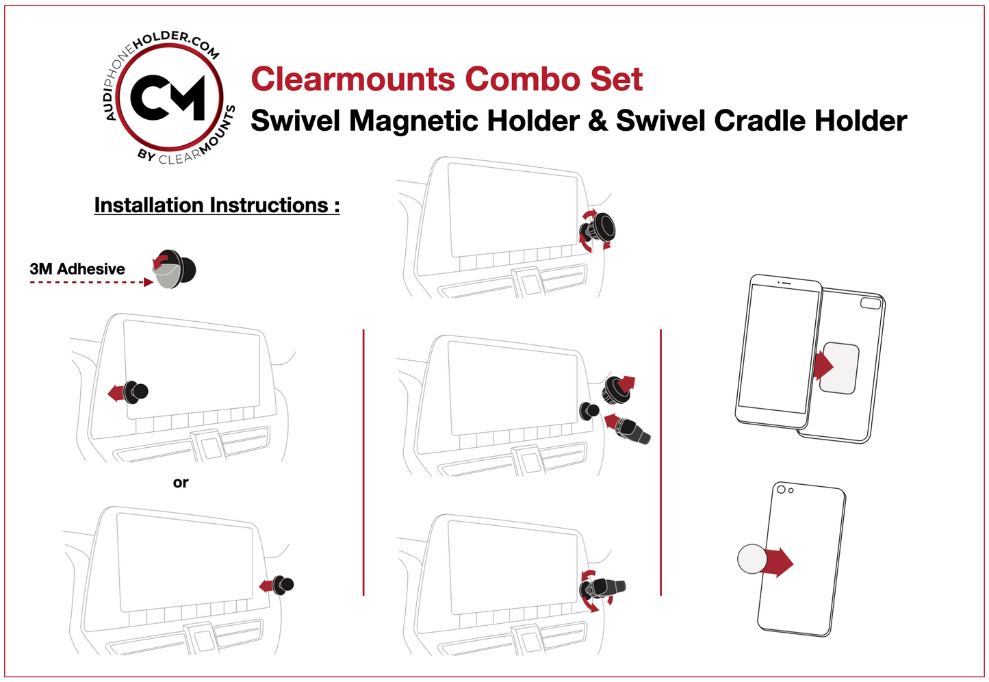 Support adhésif Clearmounts + support magnétique pivotant et support de berceau