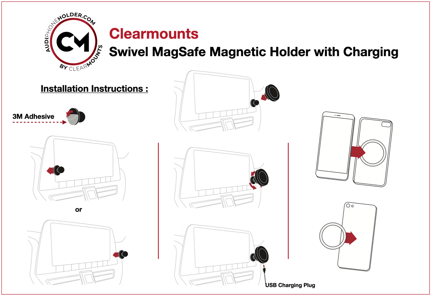 Clearmounts Adhesive Mount + MagSafe Magnetic Wireless Charging Holder