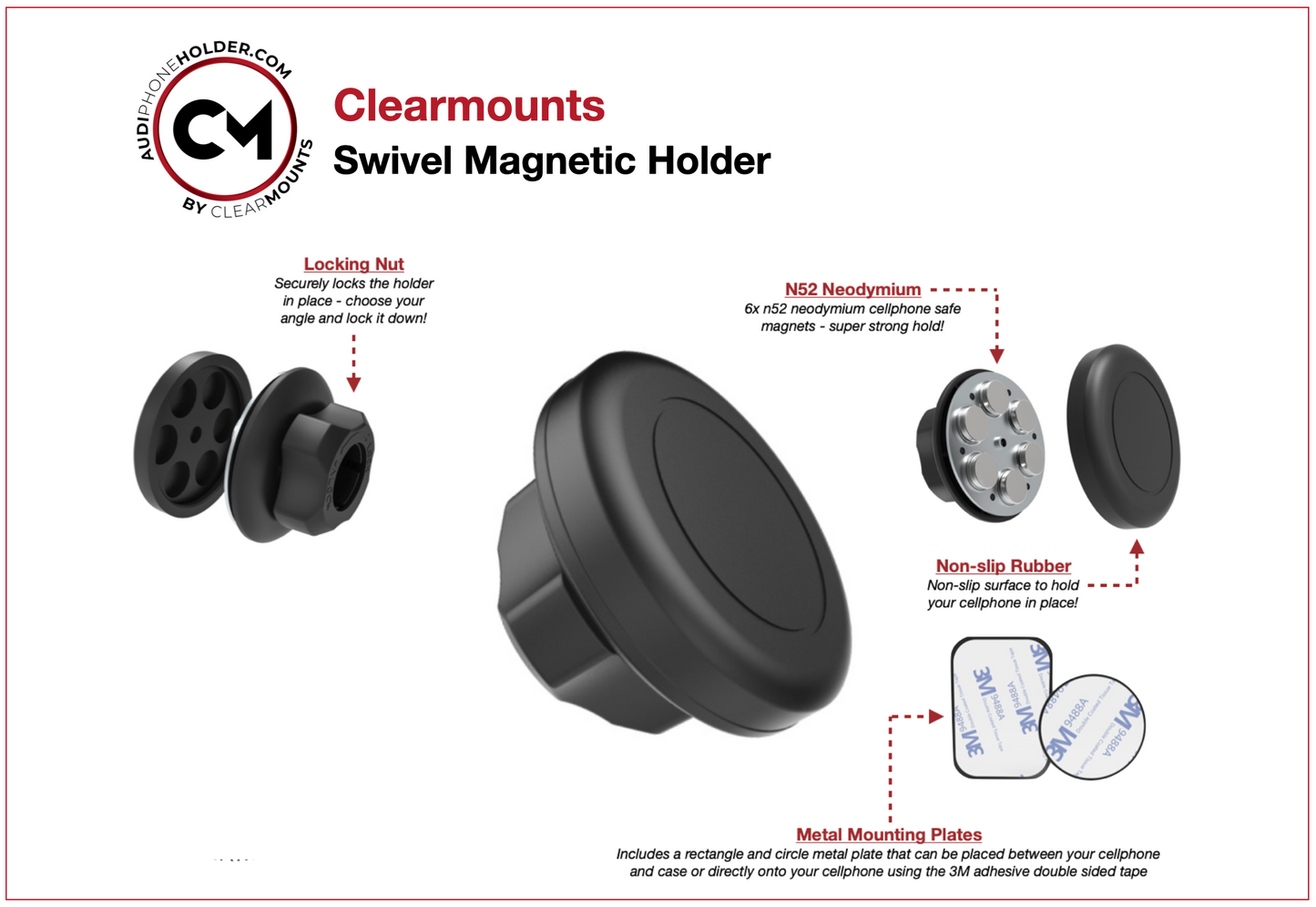 Clearmounts Bracket + Swivel Magnetic & Cradle Holder