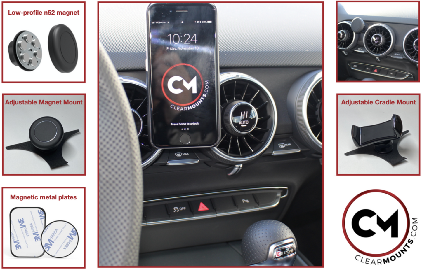 Clearmounts Bracket + Swivel Magnetic & Cradle Holder