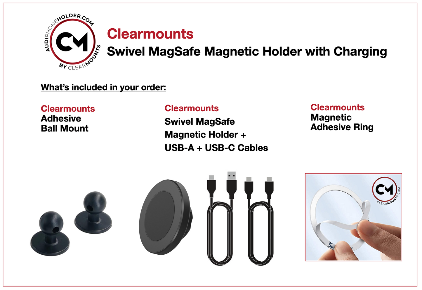 Clearmounts Adhesive Mount + MagSafe Magnetic Wireless Charging Holder