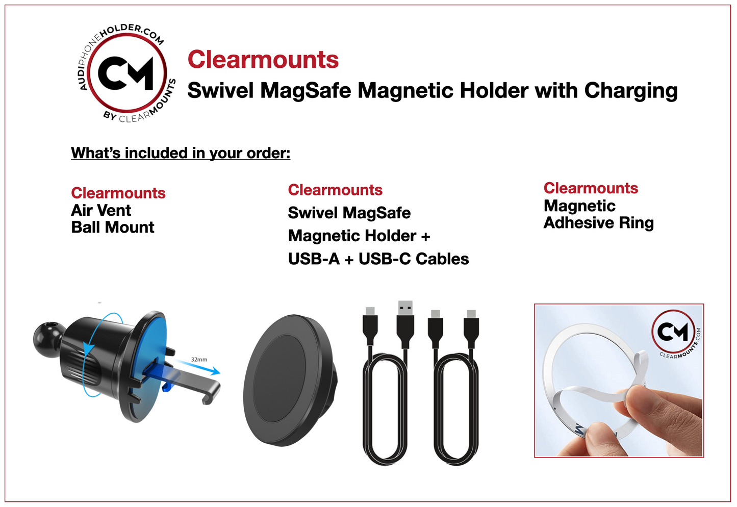 Support de chargement sans fil MagSafe pivotant et universel pour grille d'aération Clearmounts