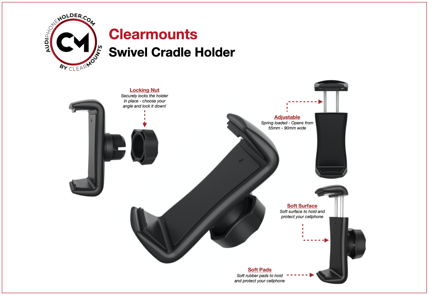 Support Clearmounts + support magnétique pivotant et support de berceau