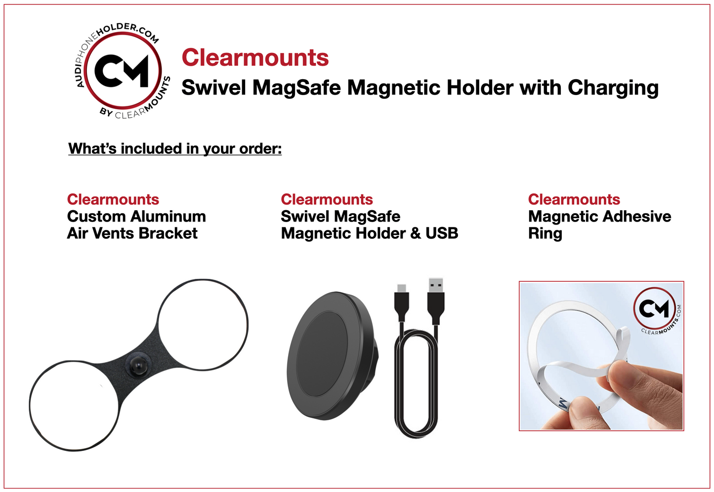 Soporte Clearmounts + soporte giratorio de carga inalámbrica MagSafe