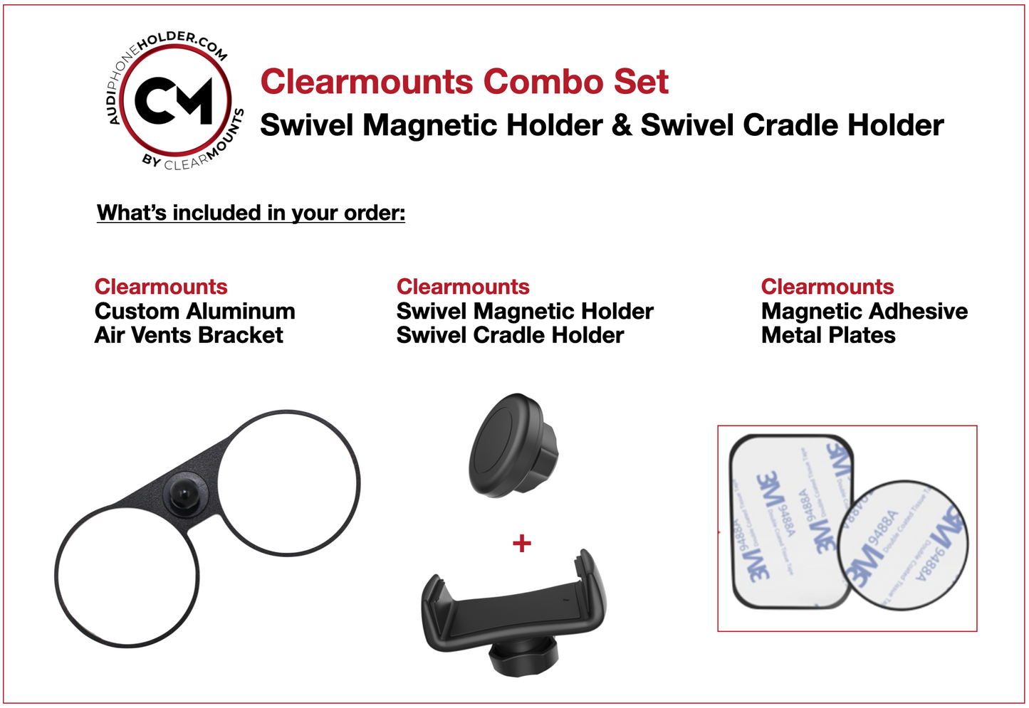 Support Clearmounts + support magnétique pivotant et support de berceau