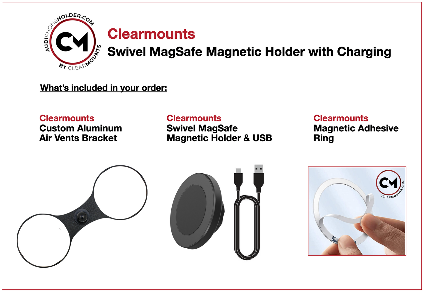 Clearmounts Bracket + Swivel MagSafe Wireless Charging Holder