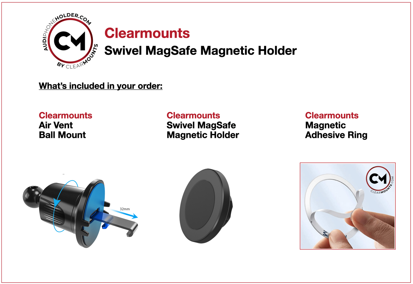 Support universel pour grille d'aération Clearmounts + support pivotant MagSafe