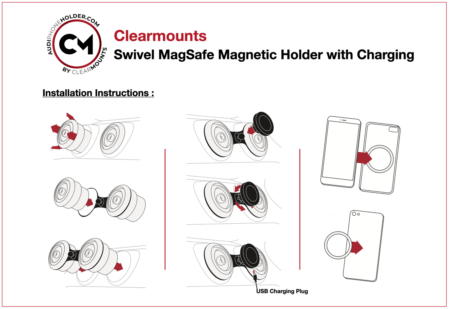Clearmounts Bracket + Swivel MagSafe Wireless Charging Holder
