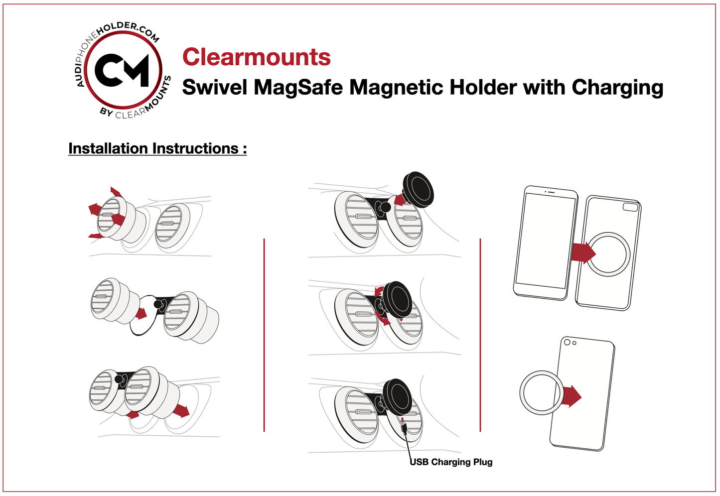 Clearmounts Bracket + Swivel MagSafe Wireless Charging Holder