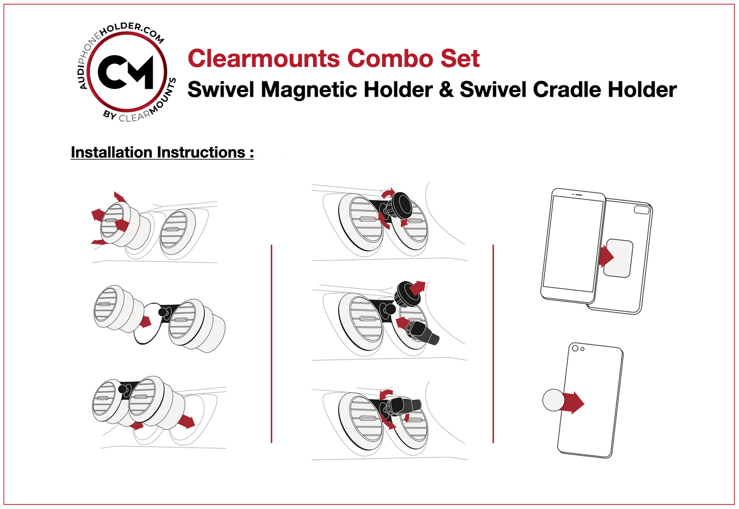 Support Clearmounts + support magnétique pivotant et support de berceau