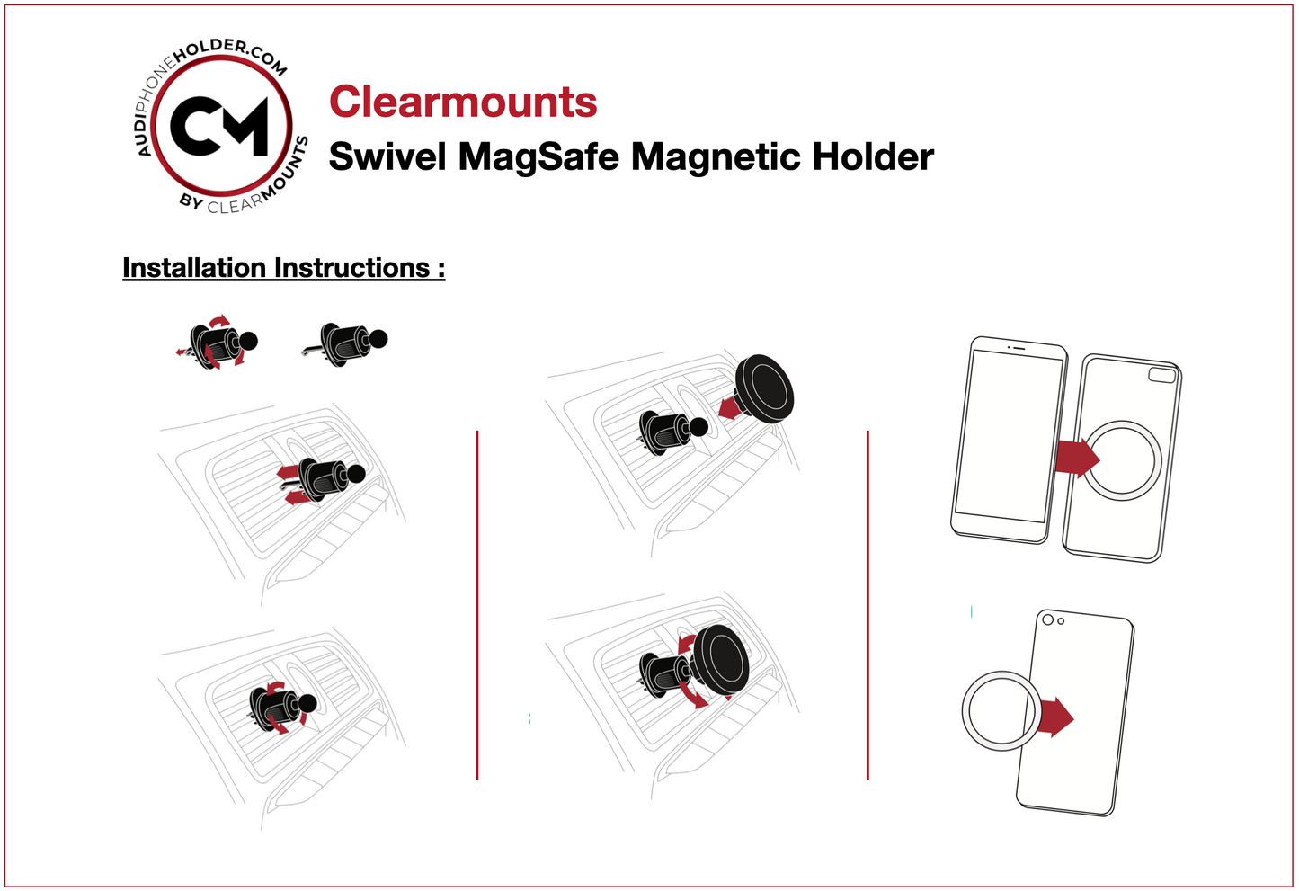 Support universel pour grille d'aération Clearmounts + support pivotant MagSafe