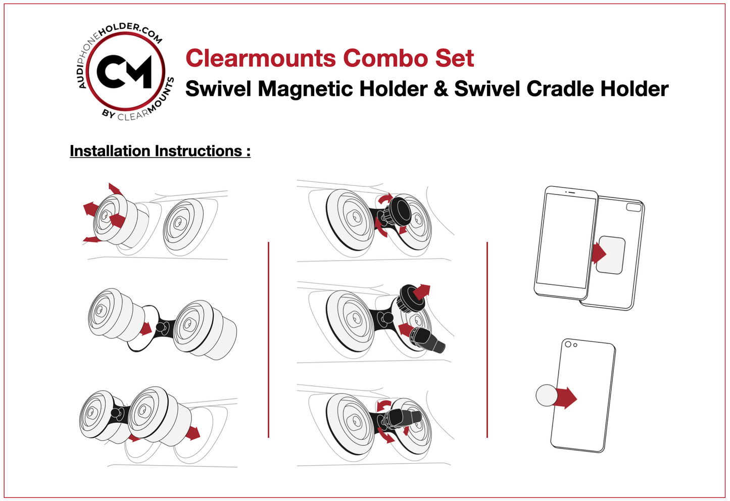 Support Clearmounts + support magnétique pivotant et support de berceau