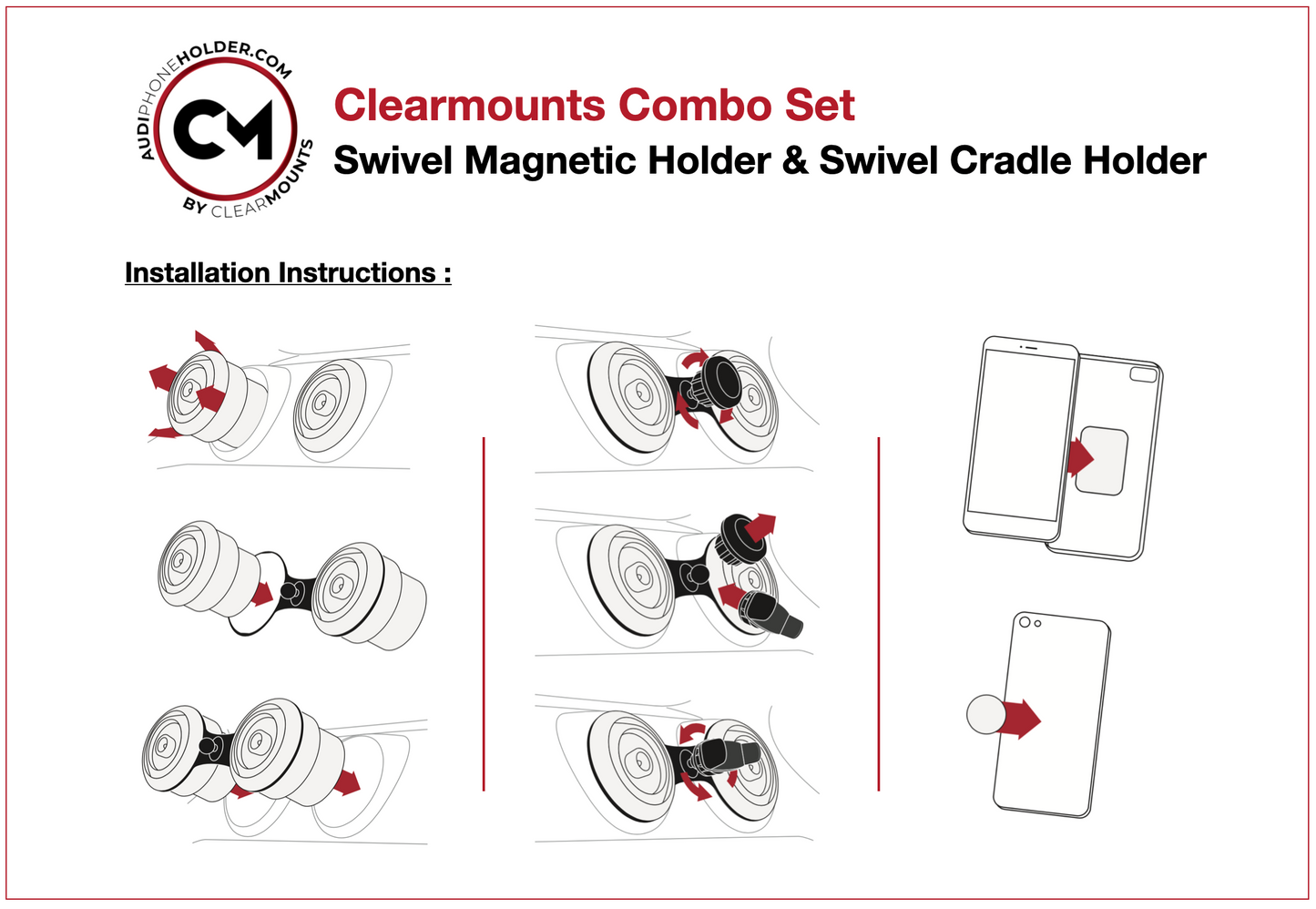 Support Clearmounts + support magnétique pivotant et support de berceau