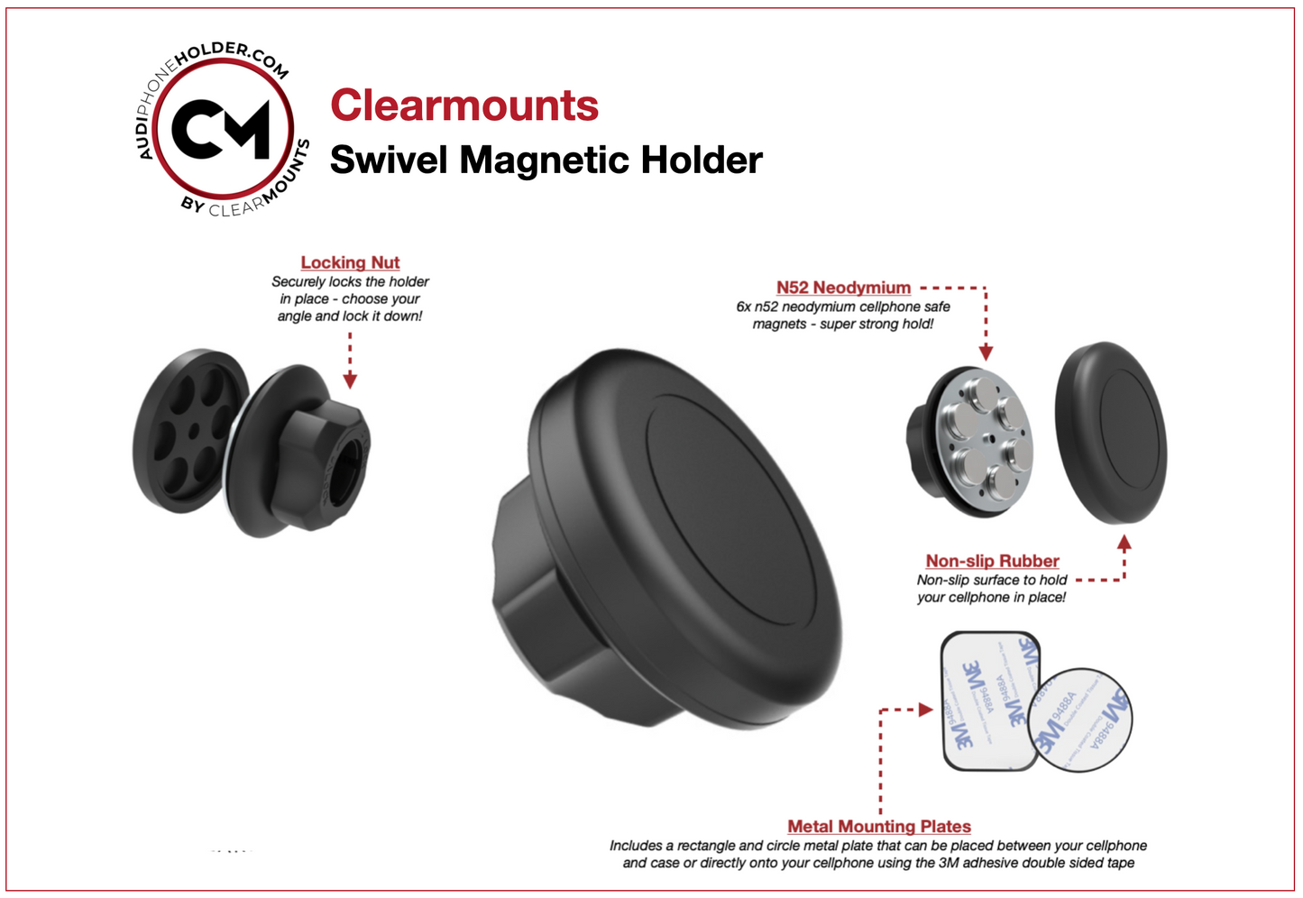Support Clearmounts + support magnétique pivotant et support de berceau