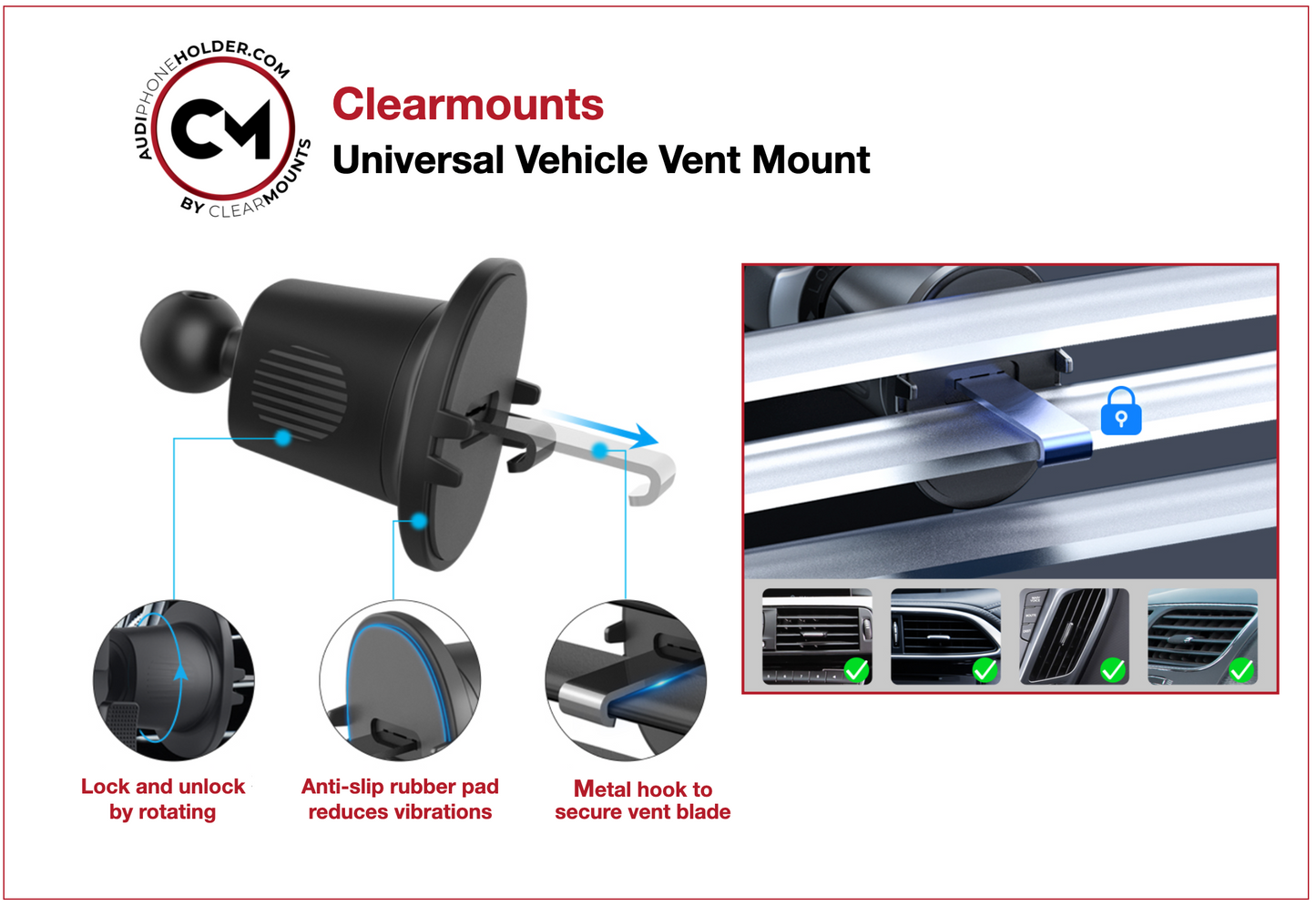 Support universel pour grille d'aération Clearmounts + support pivotant MagSafe