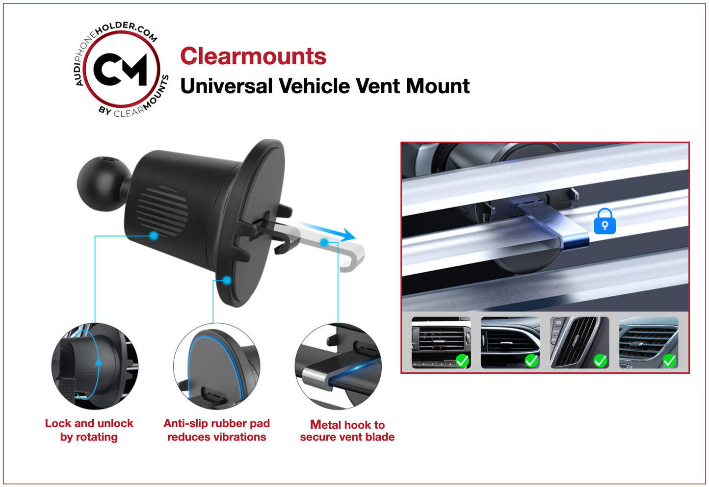 Support de ventilation universel Clearmounts + support magnétique pivotant et support de berceau