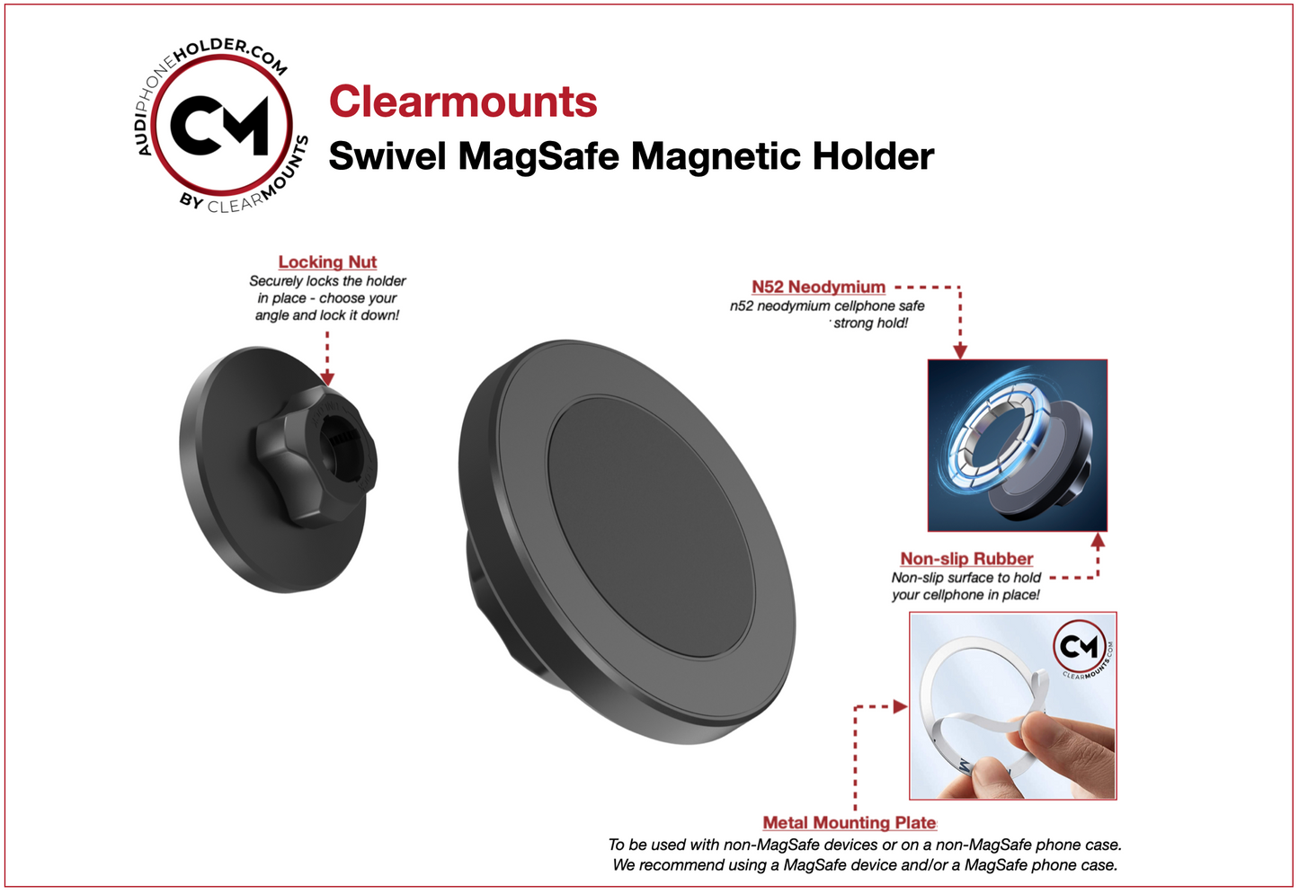 Clearmounts Bracket + Swivel MagSafe Holder