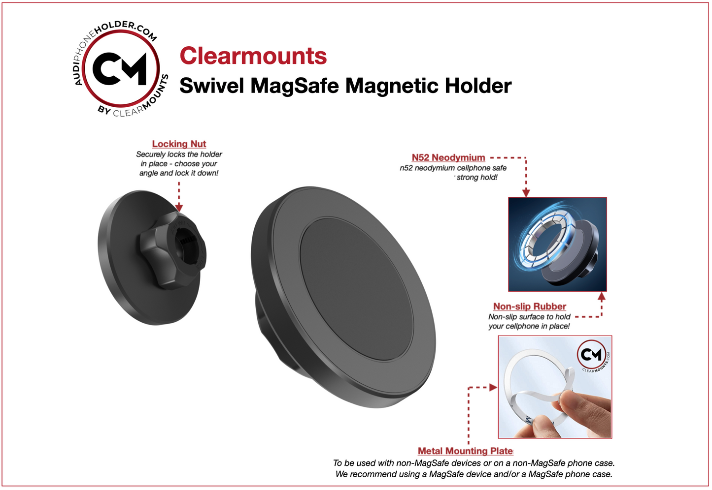 Soporte Clearmounts + soporte magnético giratorio MagSafe