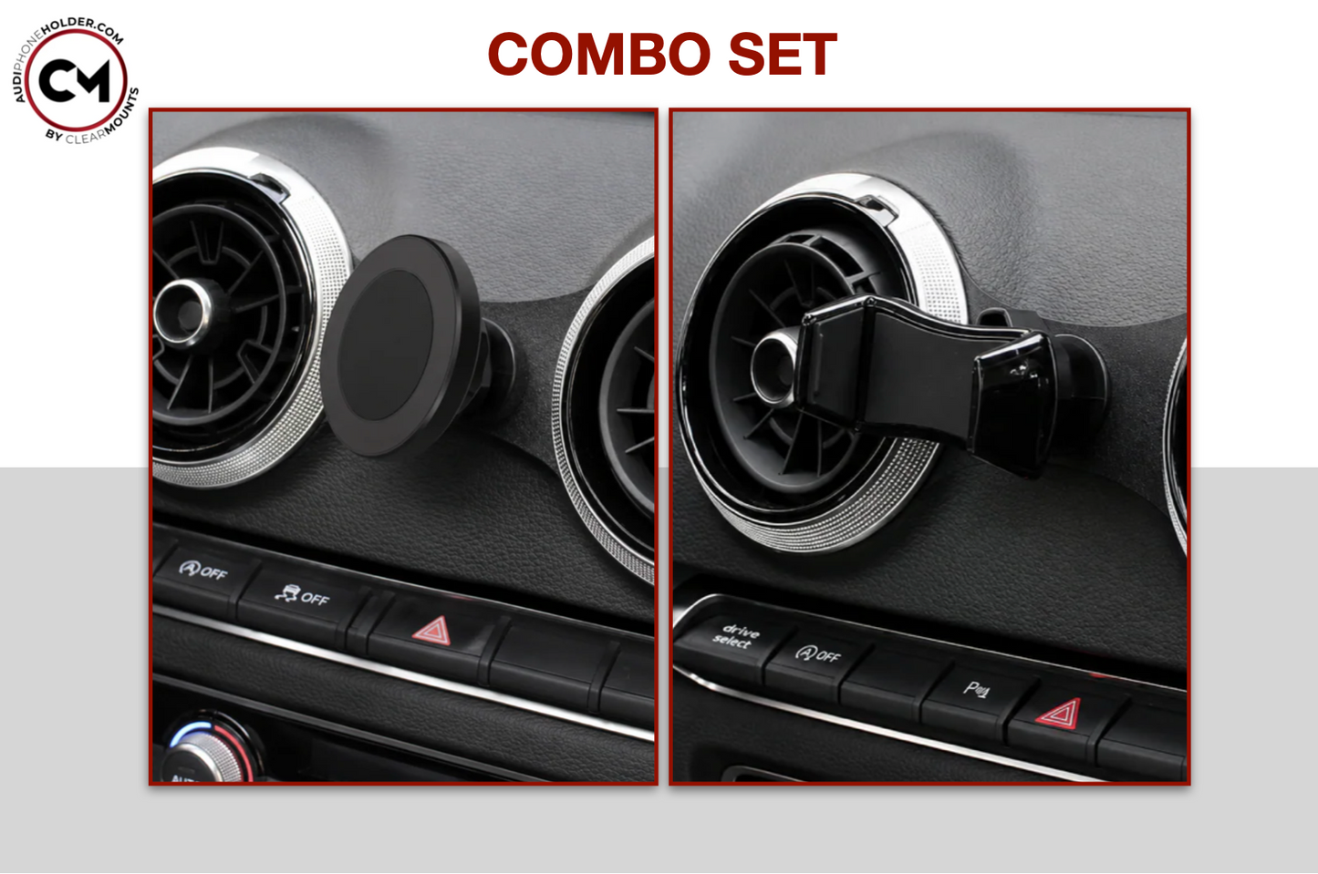 Audi Q2|SQ2 YR2017-Present: Clearmounts Bracket + Swivel MagSafe Holder (Non-Charging) + Swivel Cradle Holder COMBO SET
