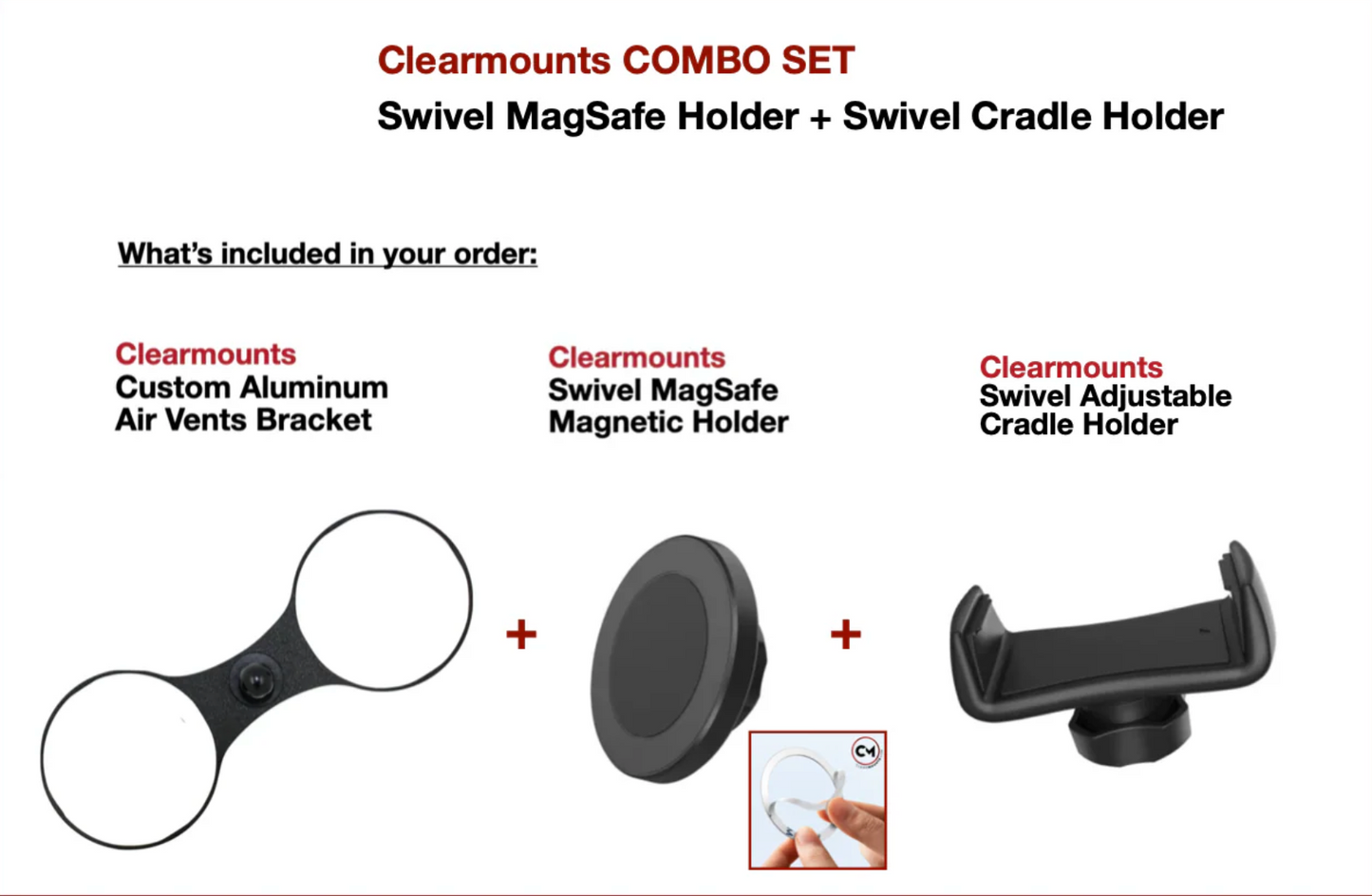Audi Q2|SQ2 YR2017-Present: Clearmounts Bracket + Swivel MagSafe Holder (Non-Charging) + Swivel Cradle Holder COMBO SET