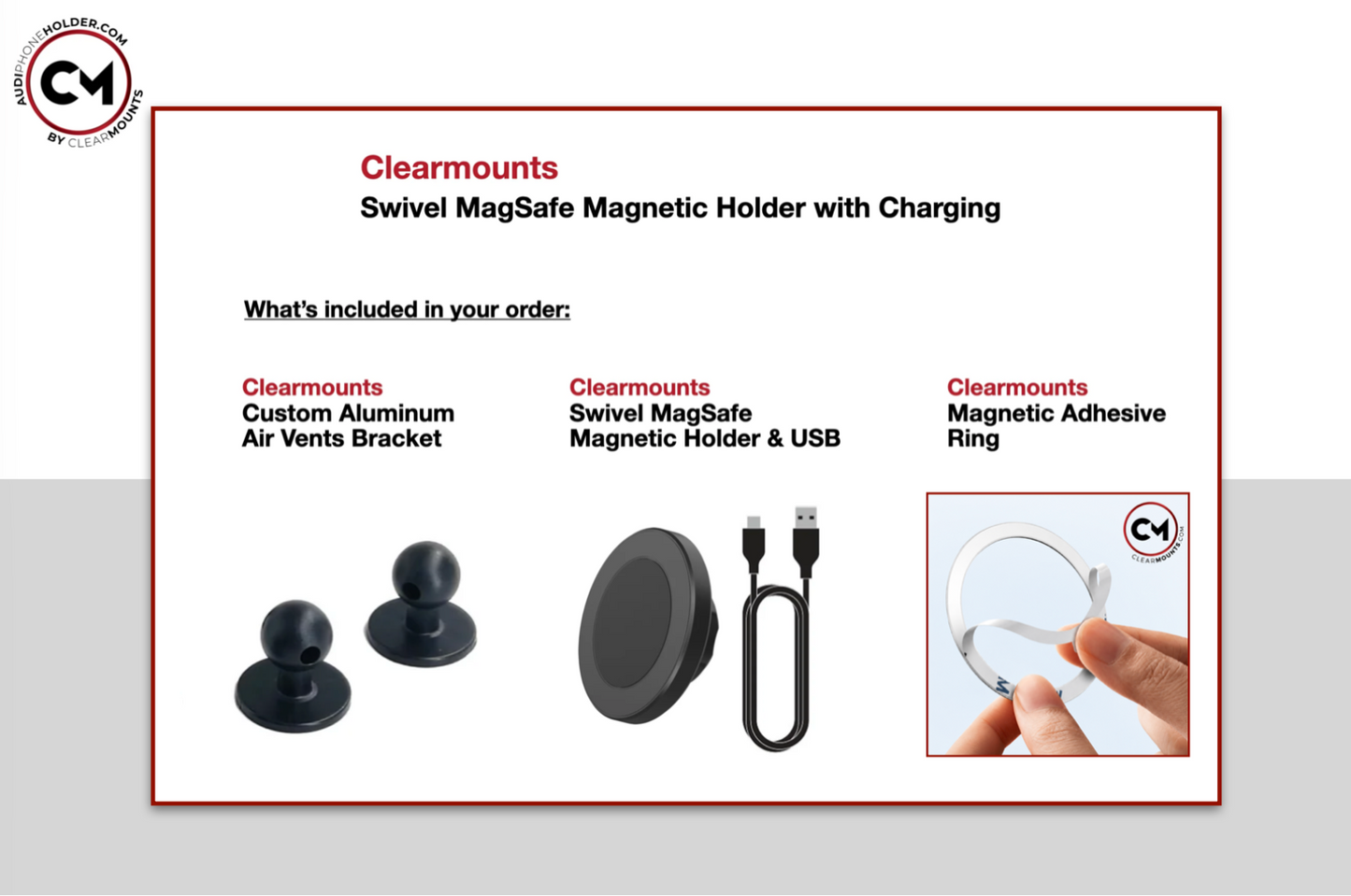 Clearmounts Adhesive Mount + MagSafe Magnetic Wireless Charging Holder