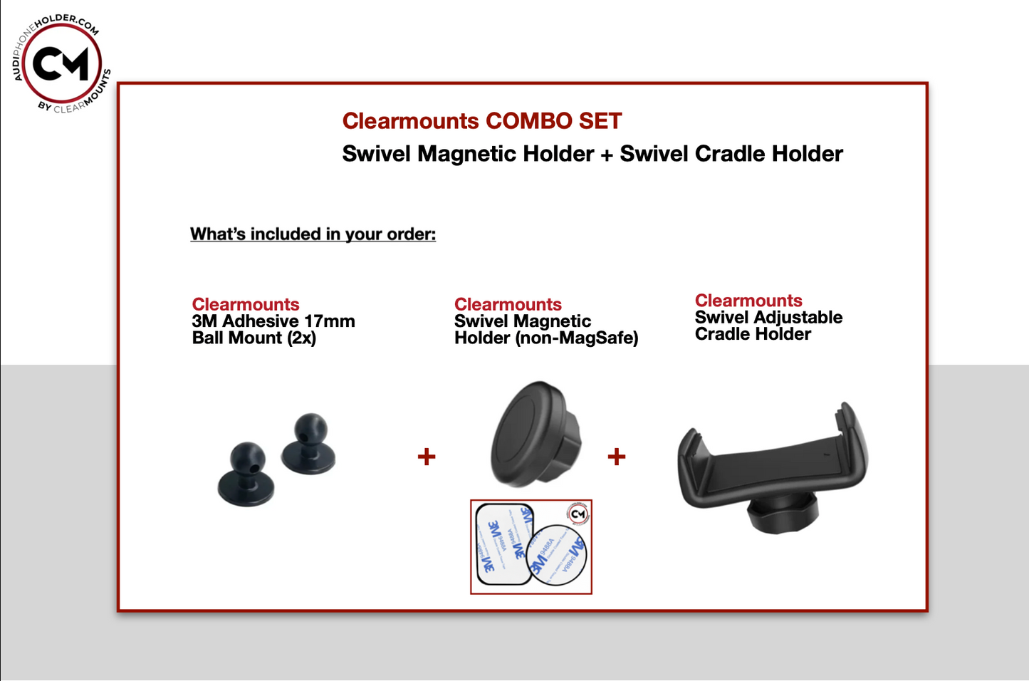 Soporte adhesivo Clearmounts + soporte magnético giratorio y de cuna
