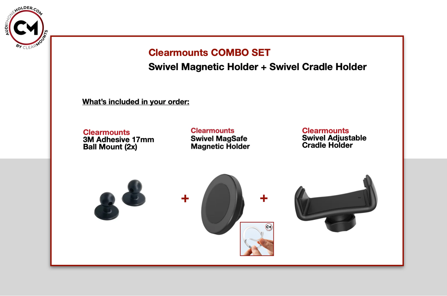Soporte adhesivo Clearmounts + soporte magnético MagSafe