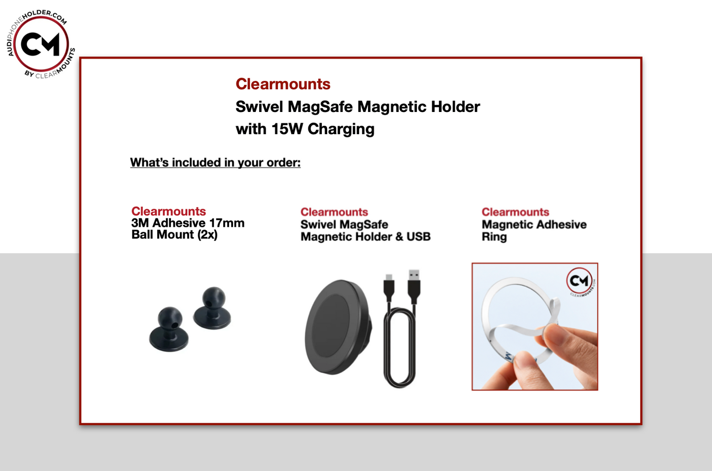Clearmounts Adhesive Mount + MagSafe Magnetic Wireless Charging Holder