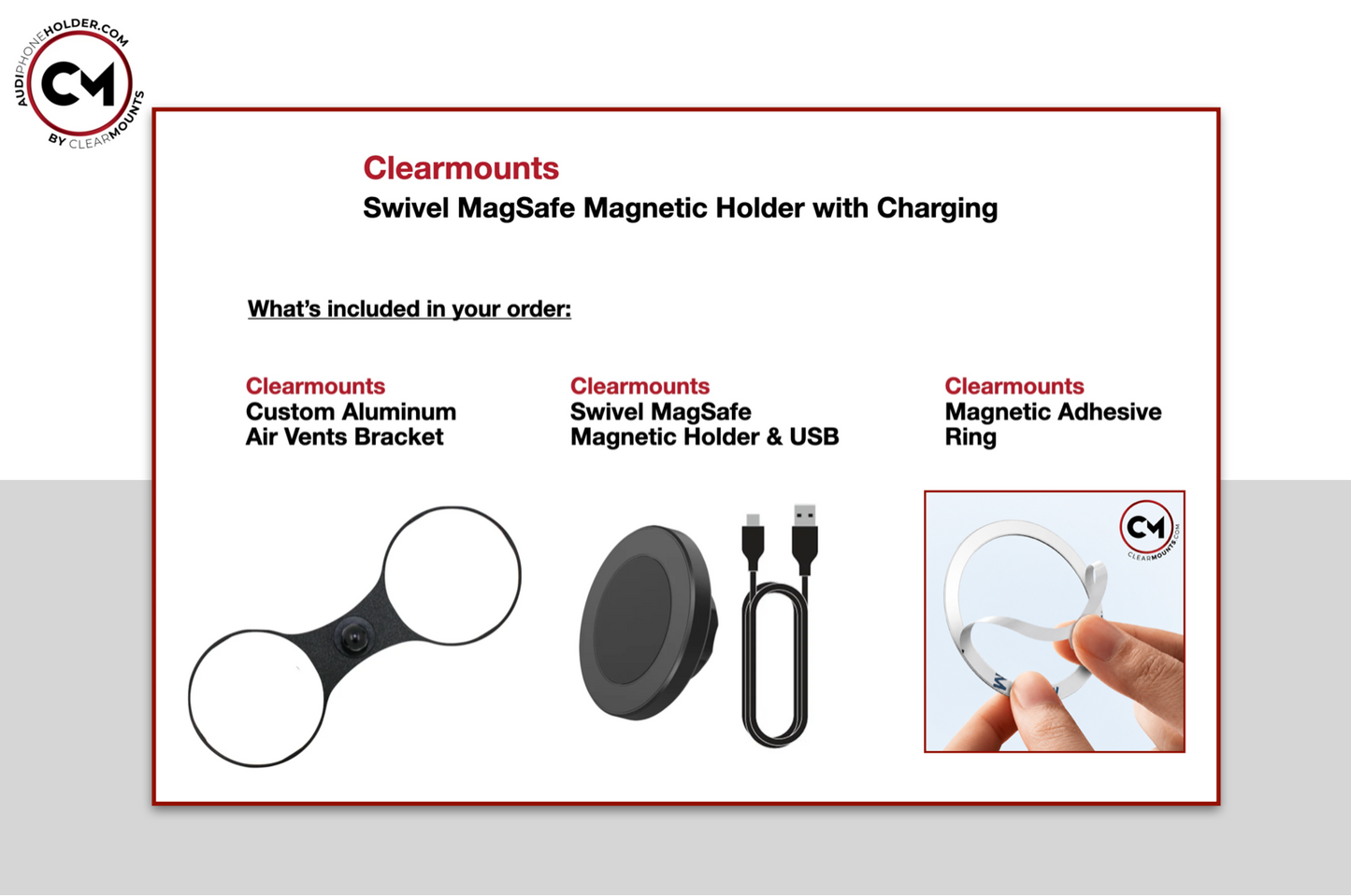 Clearmounts Bracket + Swivel MagSafe Wireless Charging Holder