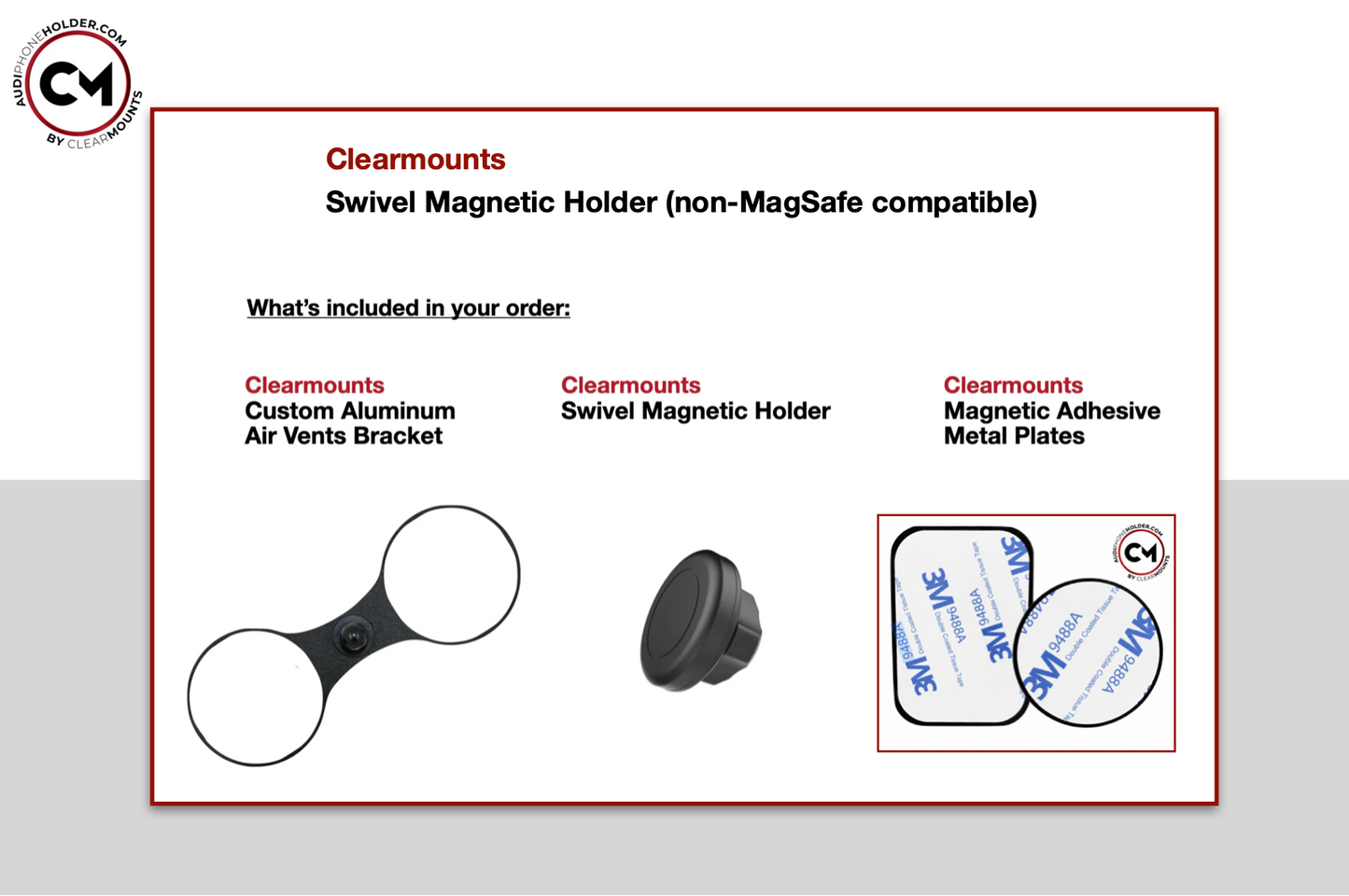 Clearmounts Bracket + Swivel Magnetic Holder (Non-MagSafe Compatible)