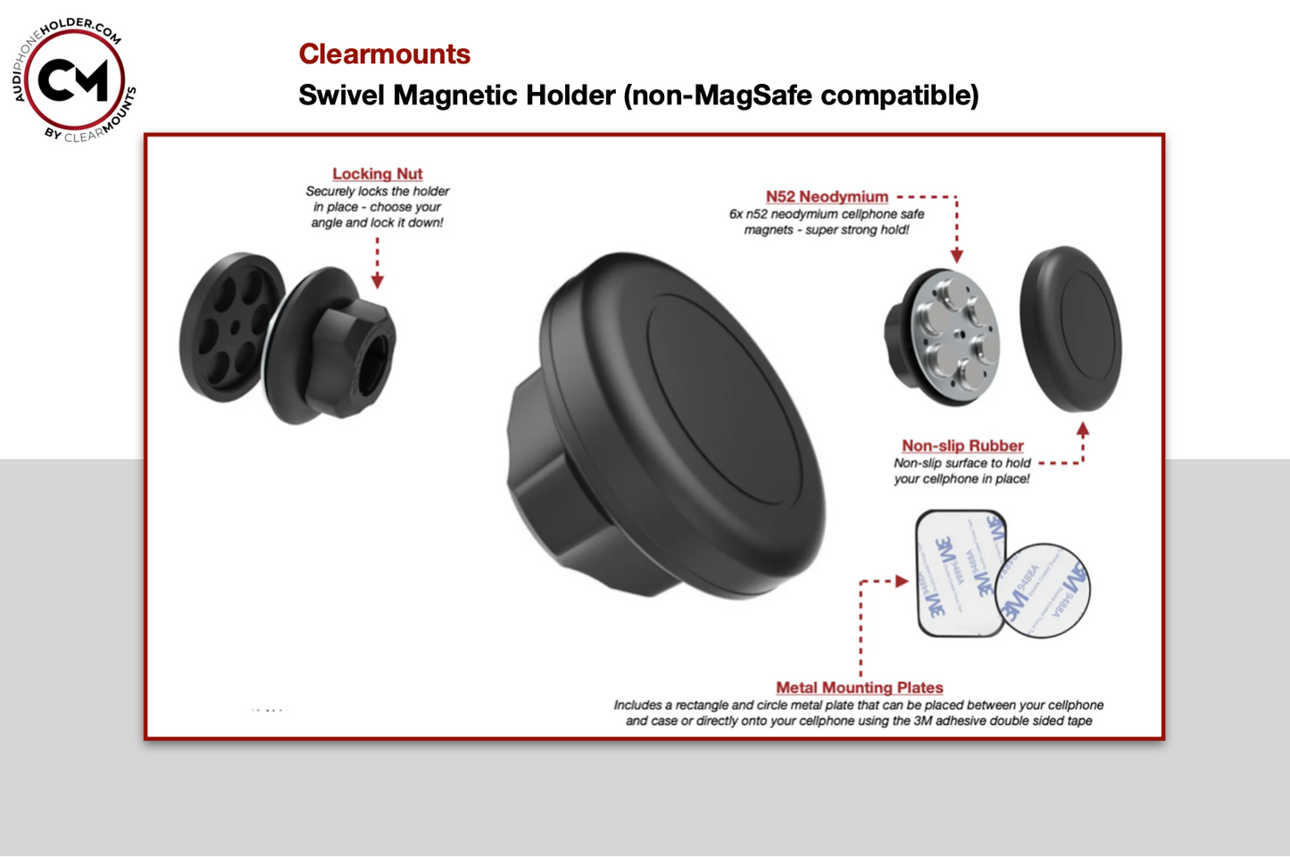 Clearmounts Bracket + Swivel Magnetic Holder (Non-MagSafe Compatible)
