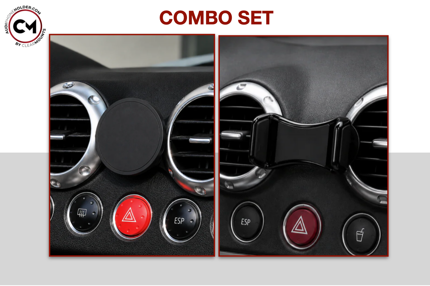 Audi TT (MK1) YR1999-2006: Clearmounts Bracket + Swivel MagSafe Magnetic Holder (Non-Charging) + Swivel Cradle Holder COMBO SET