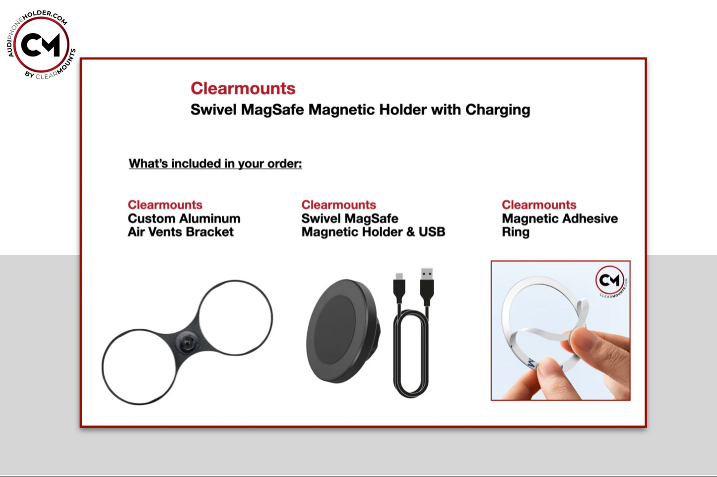 Audi TT (MK1) YR1999-2006: Clearmounts Bracket + Swivel MagSafe Wireless Charging Holder