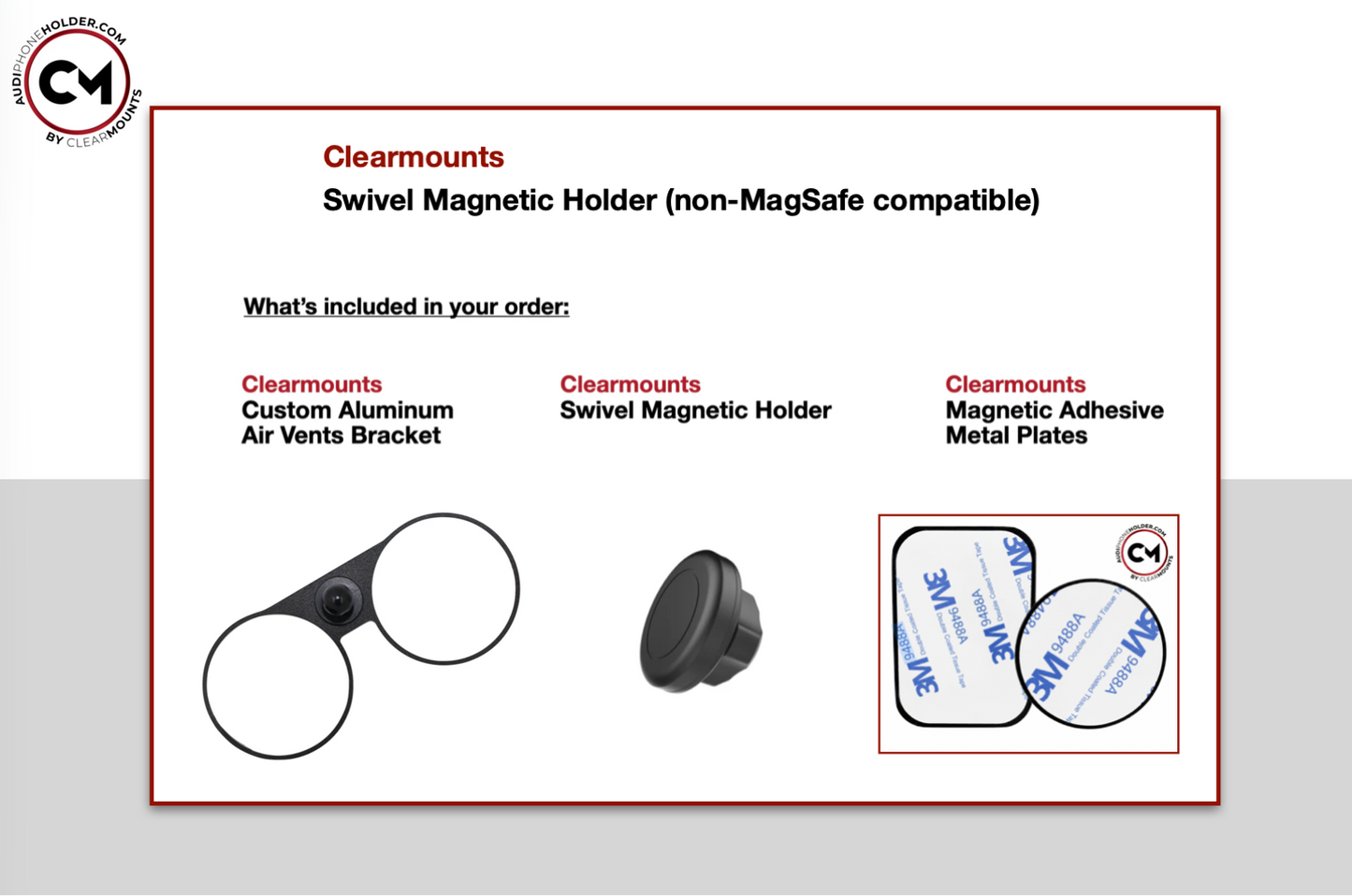 Clearmounts Bracket + Swivel Magnetic Holder (Non-MagSafe Compatible)