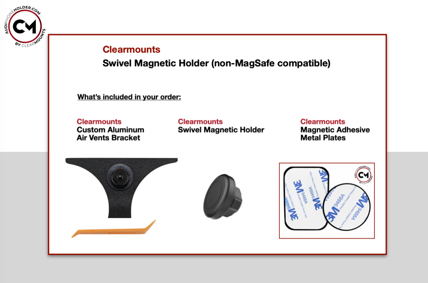 Clearmounts Bracket + Swivel Magnetic Holder (Non-MagSafe Compatible)