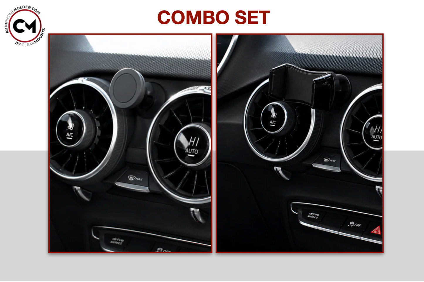 Audi TT (MK3) YR2015-Present: Clearmounts Bracket + Swivel Magnetic Holder (Non-MagSafe) + Swivel Cradle Holder COMBO SET