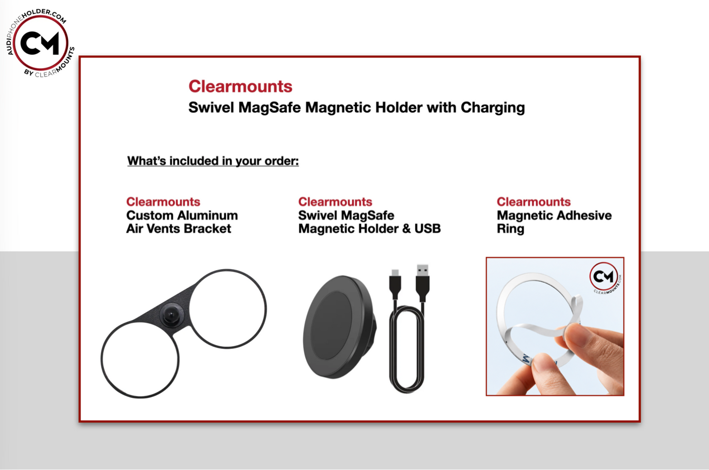 Clearmounts Bracket + Swivel MagSafe Wireless Charging Holder