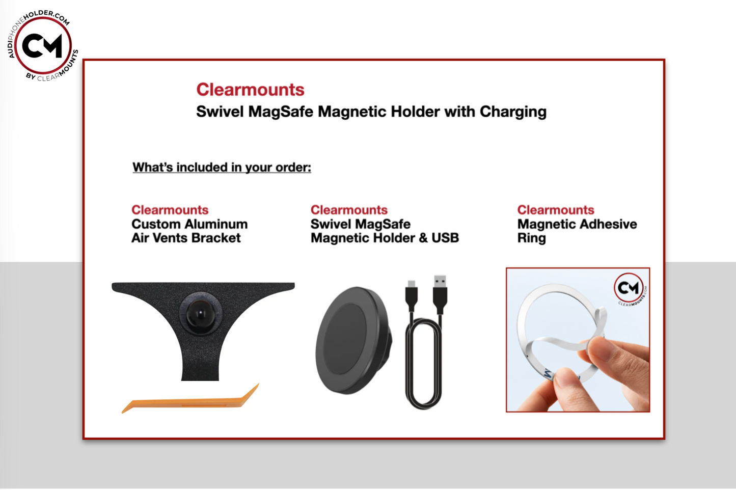 Clearmounts Bracket + Swivel MagSafe Wireless Charging Holder
